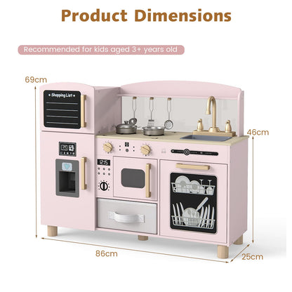 Wooden Kids Play Kitchen with Ice Maker and Fabric Drawer