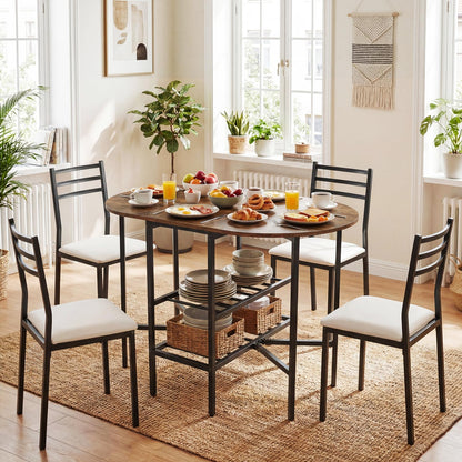 GiantexUK Folding Dining Table, Extendable Drop Leaf Table with Metal Frame & Storage Shelves