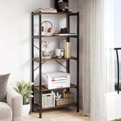5-Tier Bookshelf with Metal Frame and Storage Rack