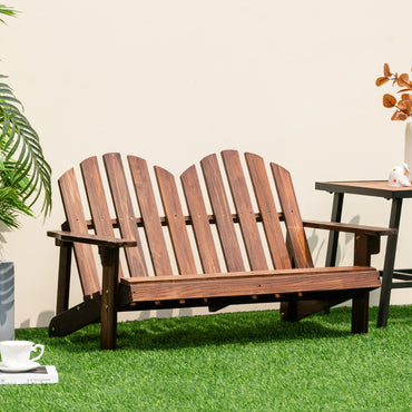 Kids 2-Seat Fir Wood Adirondack Chair with High Backrest