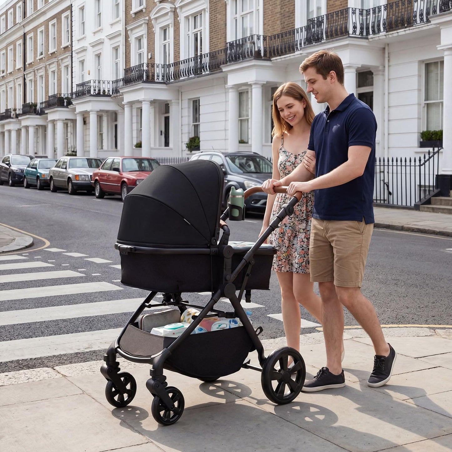 2-in-1 Convertible Baby Stroller with Car Seat Adapters High Landscape Folding Newborn Pram Stroller
