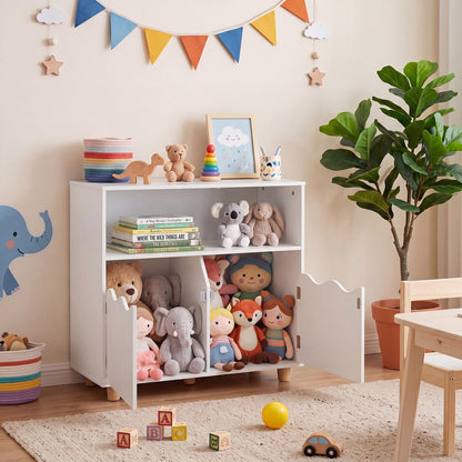Wooden Bookshelf with 2 Anti-Toppling Devices and Top Surface Open Compartment
