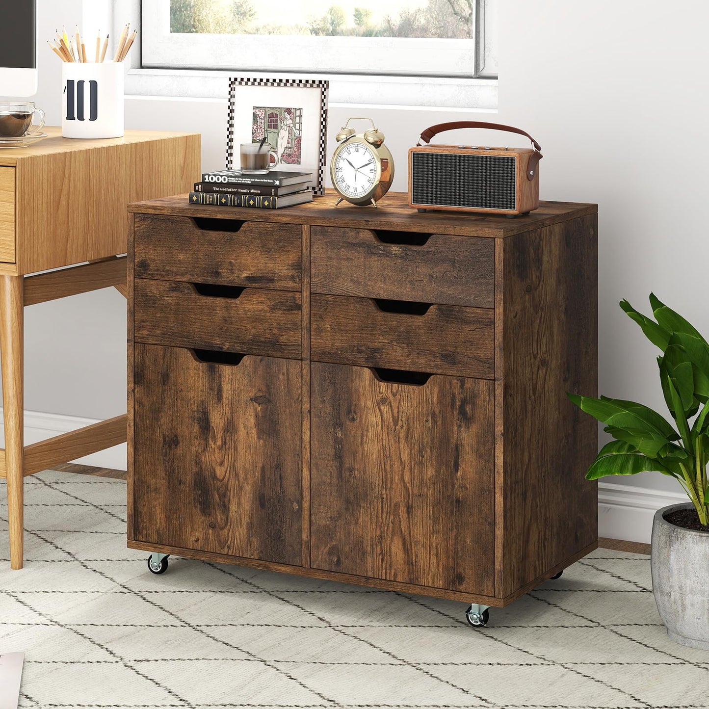 4 Drawer Dresser Chest with Doors and Universal Wheels