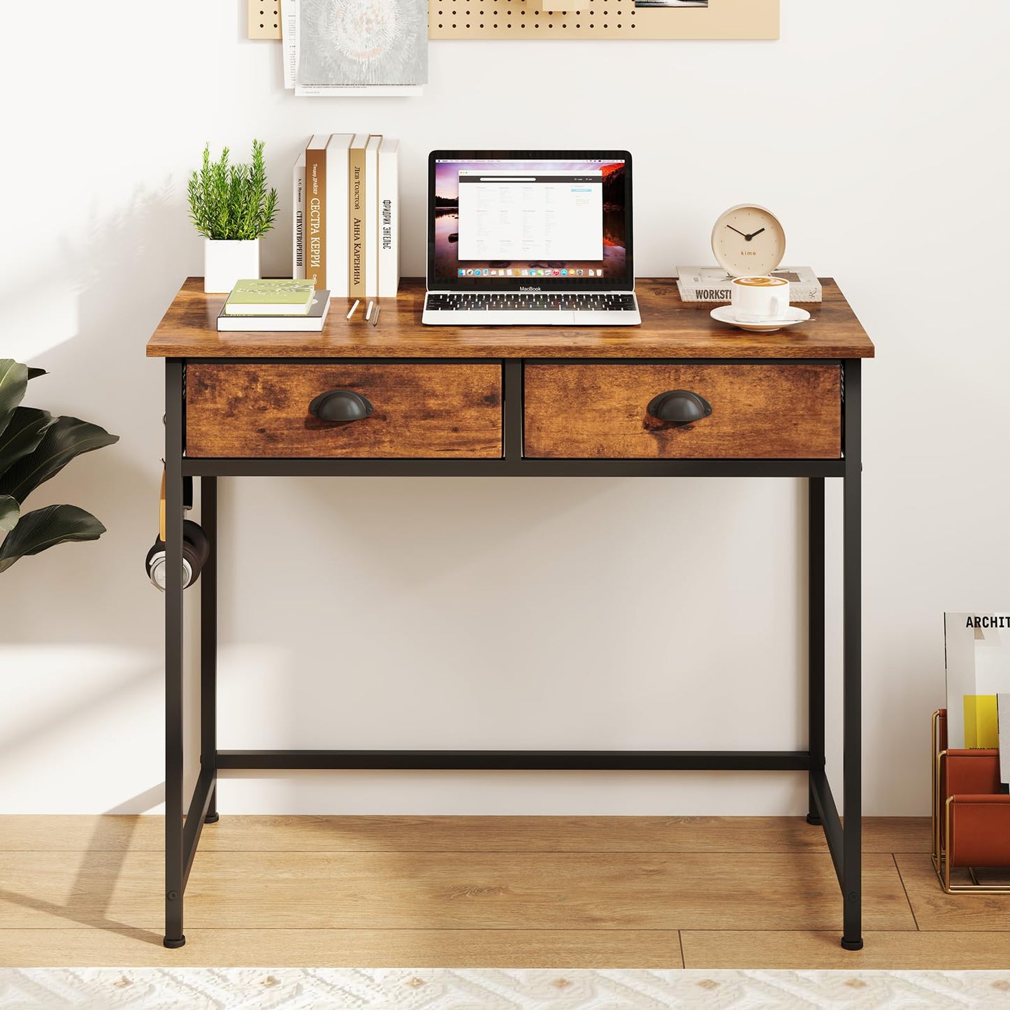Space Saving Computer Desk with 2 Fabric Drawers