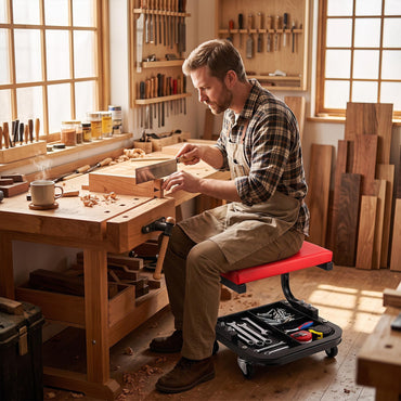 Rolling Mechanic Stool with Padded Seat, Tool Tray and 4 Wheels