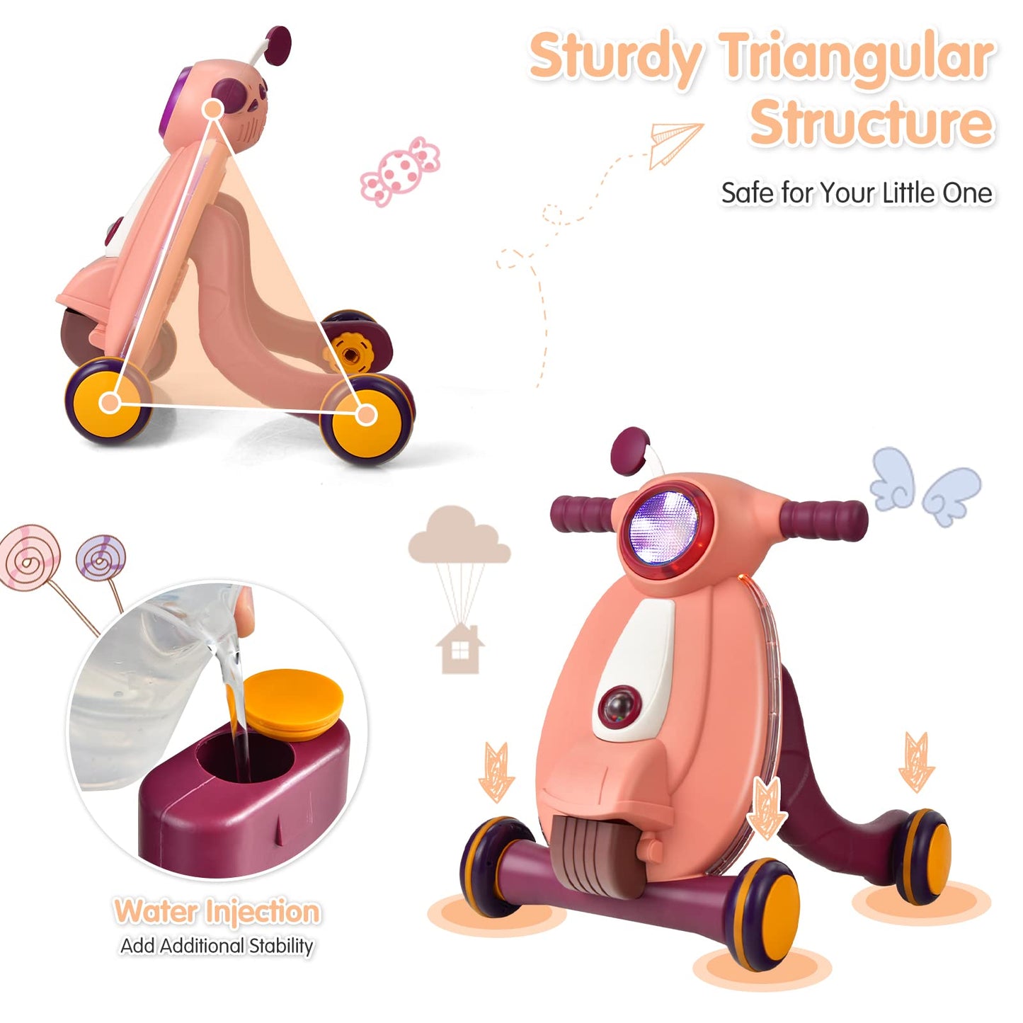 Sit to Stand Walker Baby Push Along Walkers with Lights