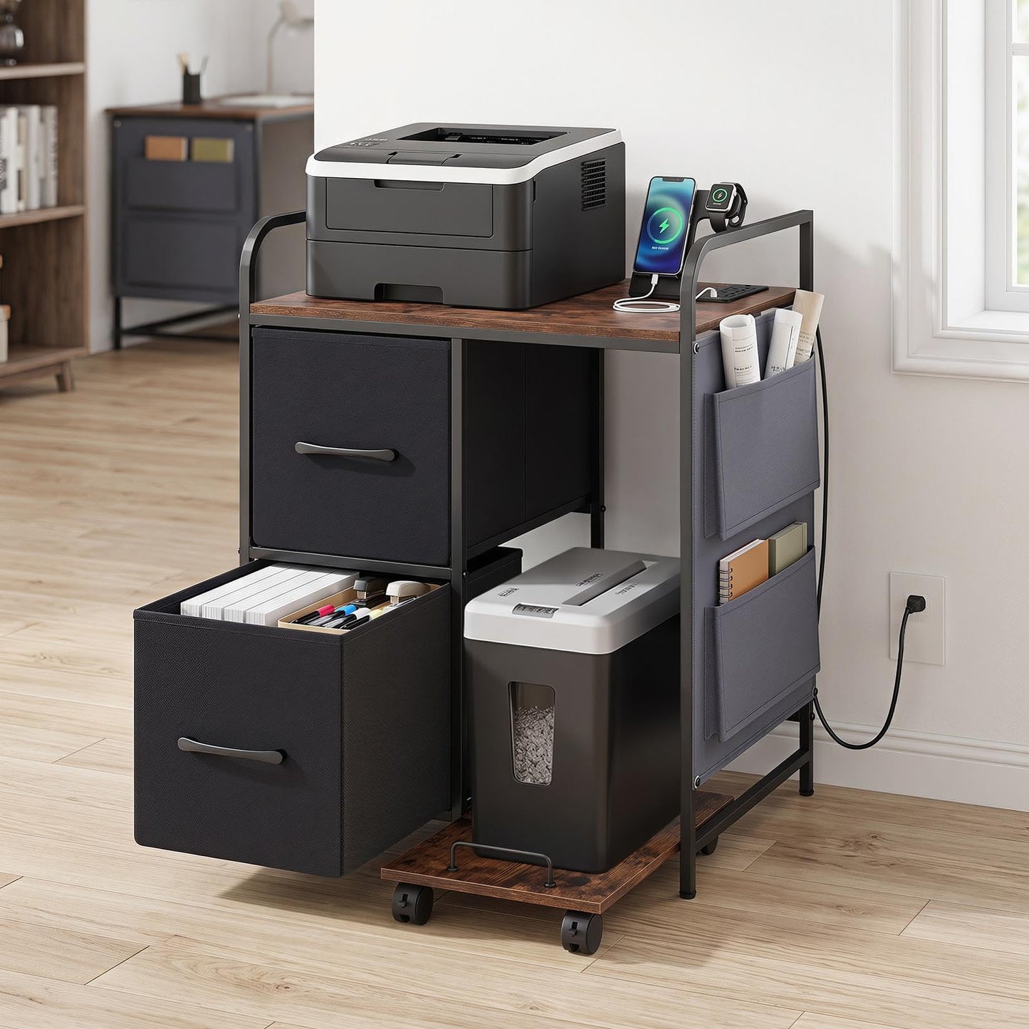 Metal File Cabinet, Printer Stand with Rolling Shredder Stand
