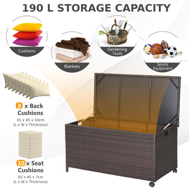 190L Weatherproof Garden Storage Box with Zippered Liner & Pneumatic Rod
