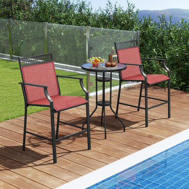Fabric Outdoor Bar Stools Set of 2 with High Back Armrests & Footrest