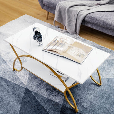2 Tier Coffee Table with Storage Shelf for Living Room