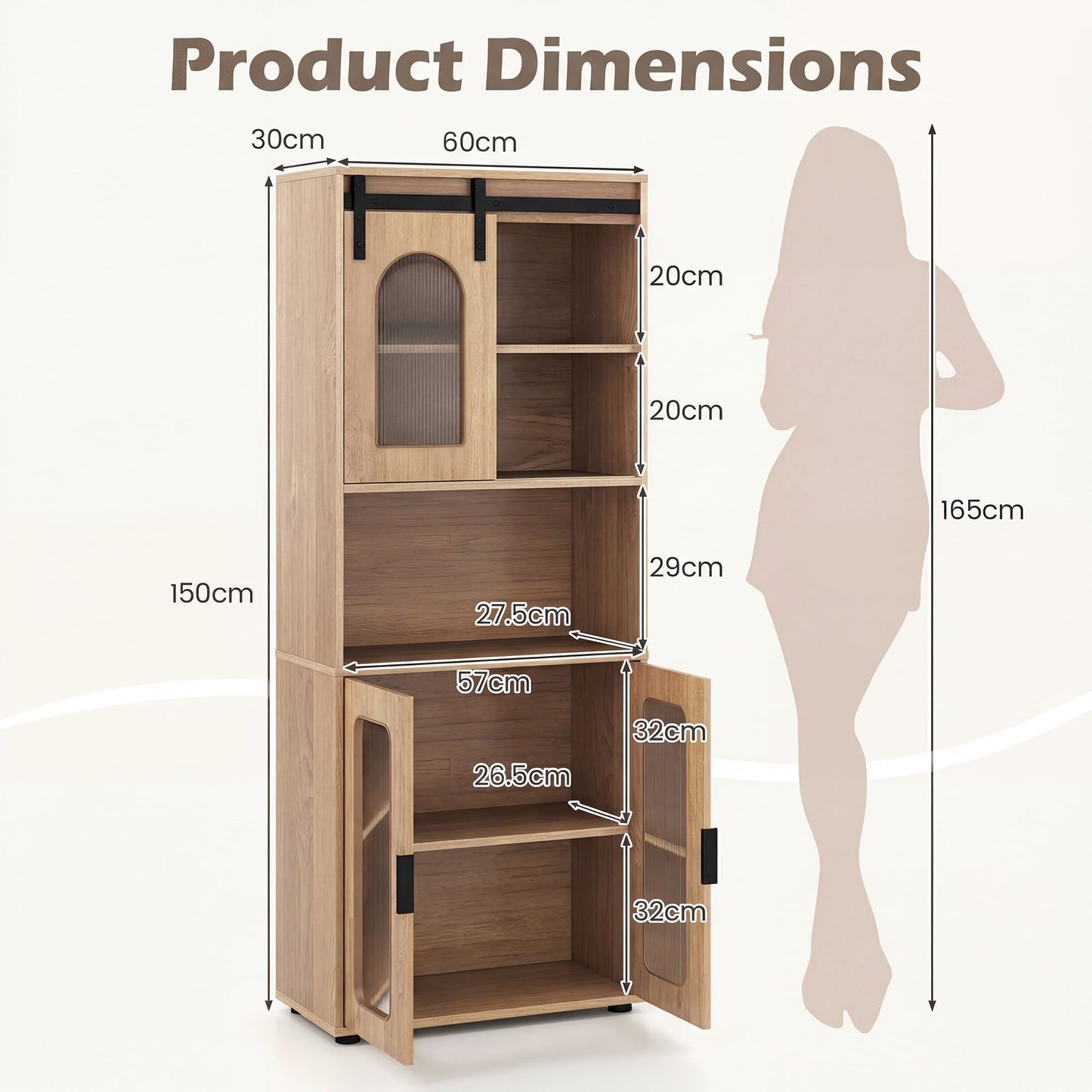 Bathroom Floor Cabinet with Shelves and Sliding Barn Door