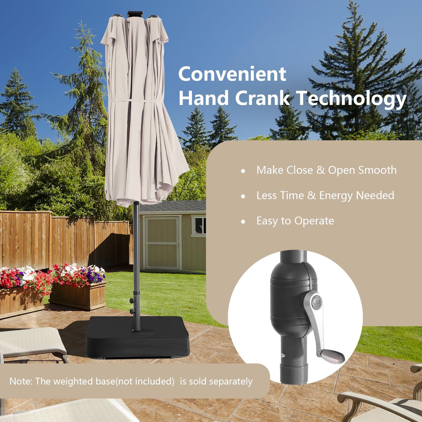 460 cm Twin Patio Umbrella with 48 LED Lights and Auto-Charging Solar Panel