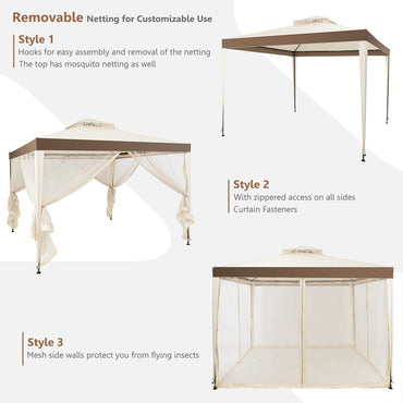 3m x 3m Outdoor Gazebo with Zipped Mesh Side Walls