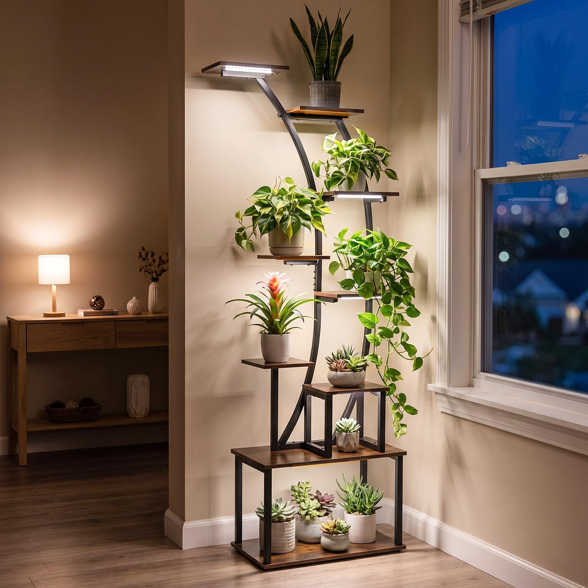 Plant Stand with Grow Lights, 161cm Tall 9-Tier Corner Metal Plant Shelf Flowerpot Holder