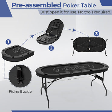 182cm Folding Casino Leisure Card Board Game Tables with Metal Cup Holders