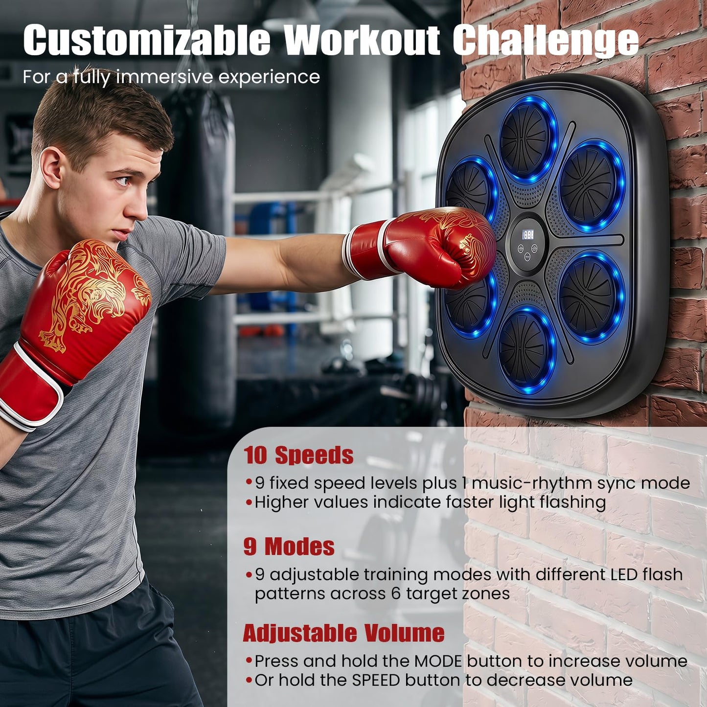 Music Boxing Machine, Wall Mounted Electronic Boxing Target with Gloves
