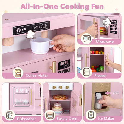Kids Play Kitchen, Wooden Toy Kitchen with Stoves