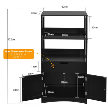 Wooden Freestanding Tall Cupboard with Open Shelves