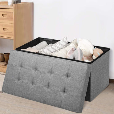 Fabric Foldable Storage Ottoman with Padded Seat for Living Room