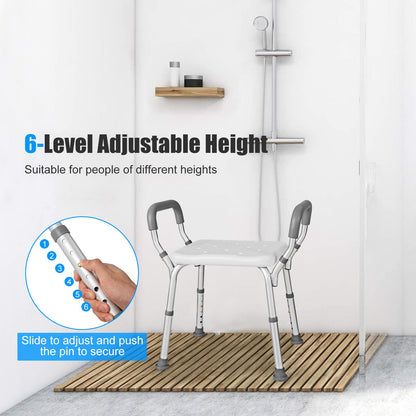 6 Positions Adjustable Bathtub Shower Stool with Detachable Handrails