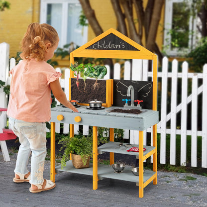 Kids Mud Kitchen Outdoor Kitchen Playset with Educational Plant Viewer