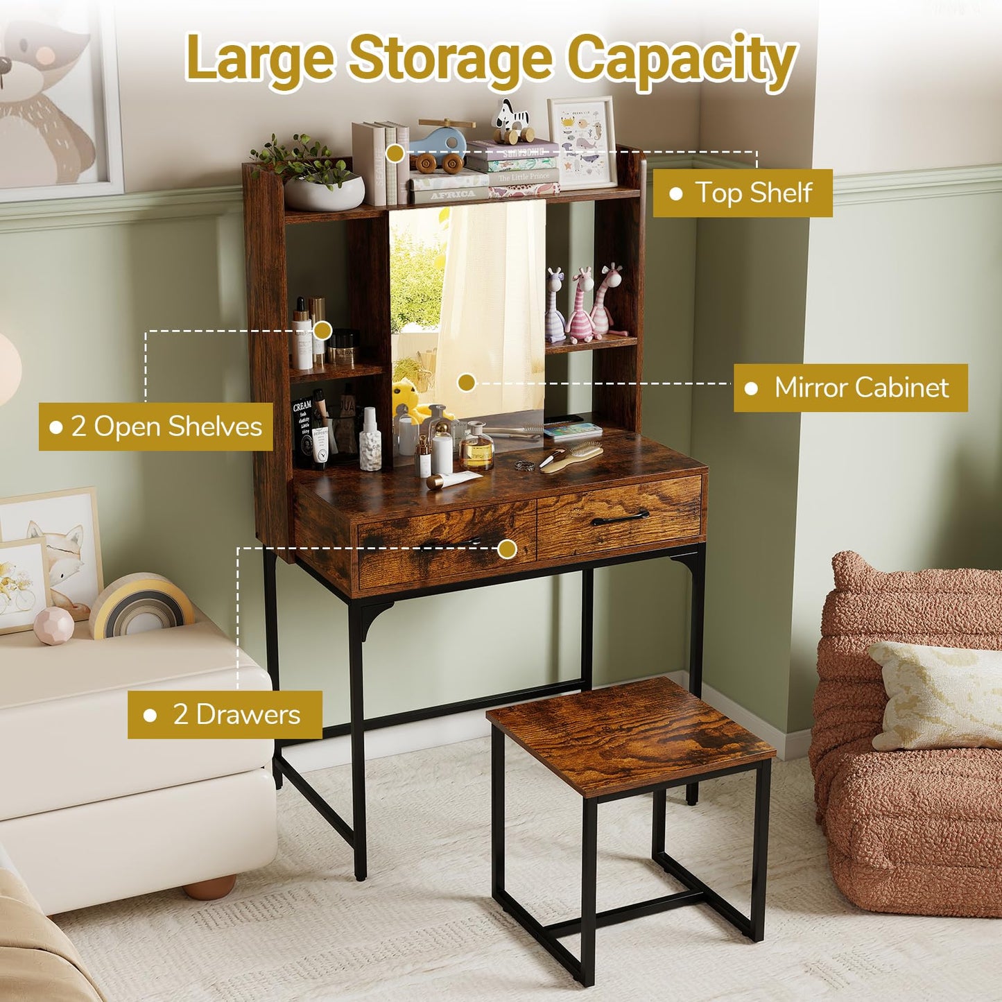 Vanity Desk with Mirror and Stool Wide Makeup Dressing Table