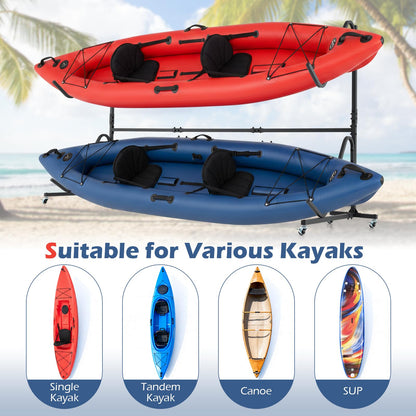 Freestanding Kayak Storage Rack for 2 Kayaks with 6 Lockable Wheels