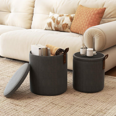 Round Ottoman with Storage Set of 2 with Removable Lids and Padded Seats