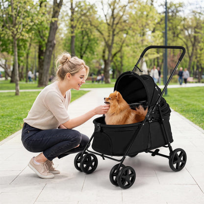 Pet Stroller, Foldable Dog Pushchair with 360°Swivel Wheels