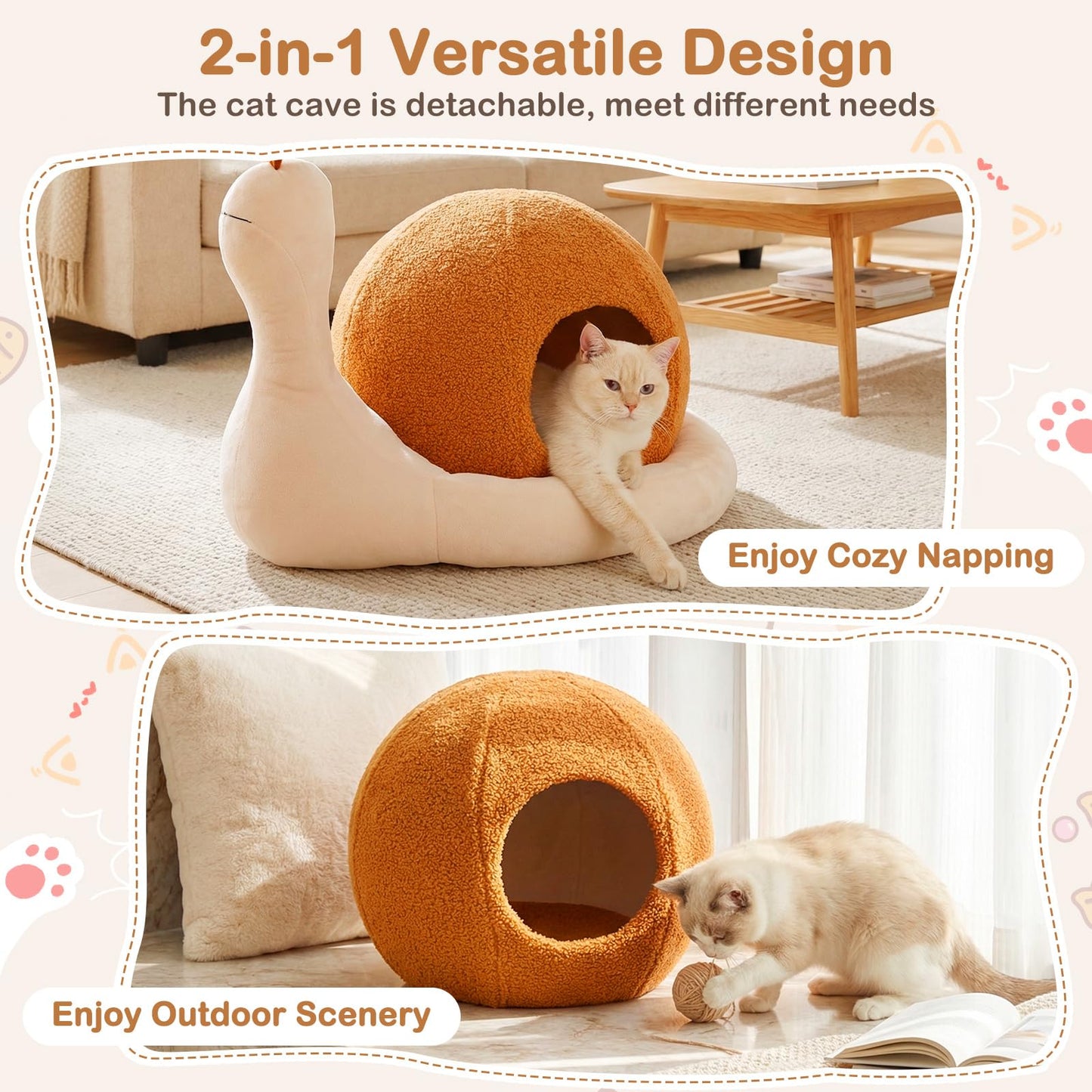 Cat House, 2-in-1 Cats Cave Bed with Removable Washable Cushion