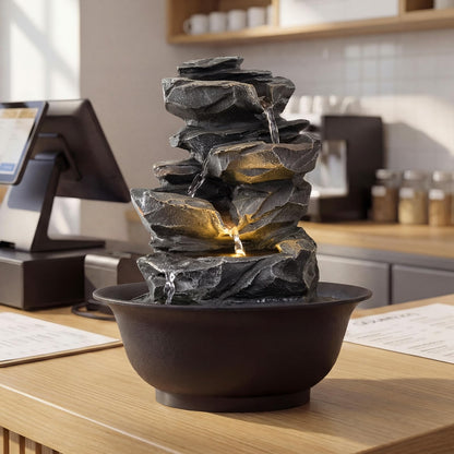 Indoor Water Fountain, Tabletop Indoor Water Feature with LED Light
