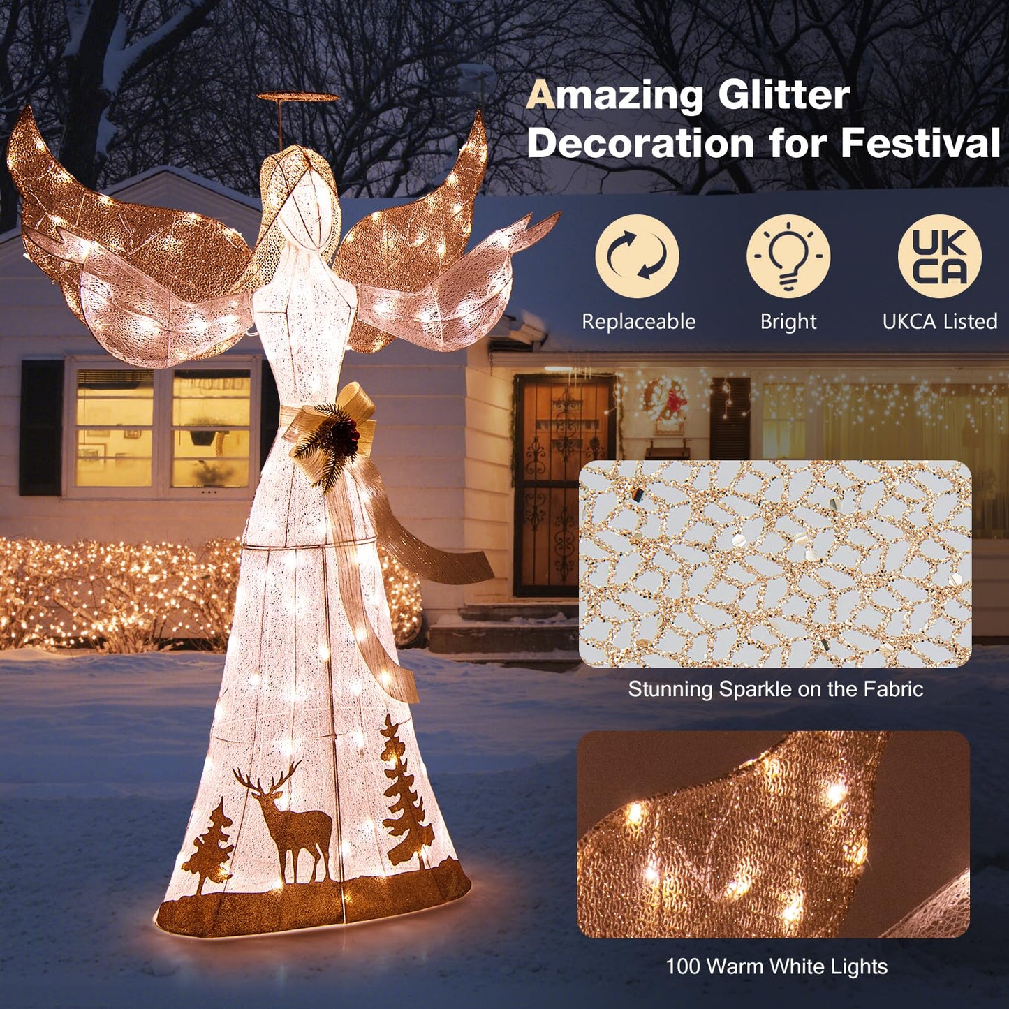 150 cm Lighted Christmas Angel Decoration with 100 LED Lights