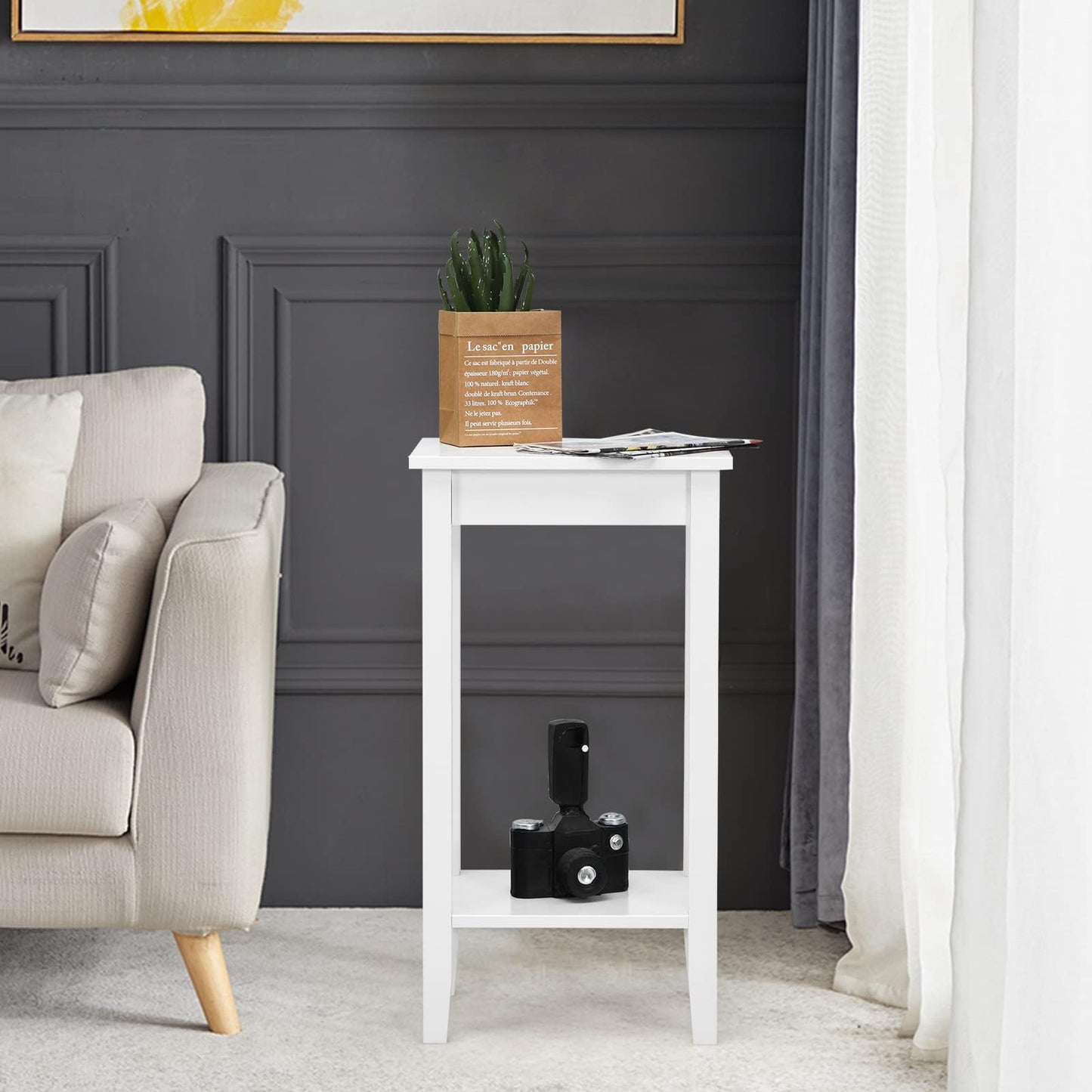 40x30x74cm Wooden Narrow Nightstand Sofa Side Table with Storage Shelves