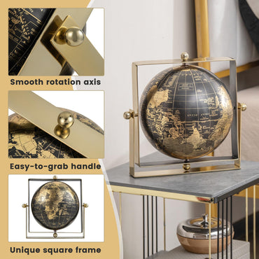 Giantex 25cm World Globe 720° Rotating Antique Earth Map with Square Frame Stand