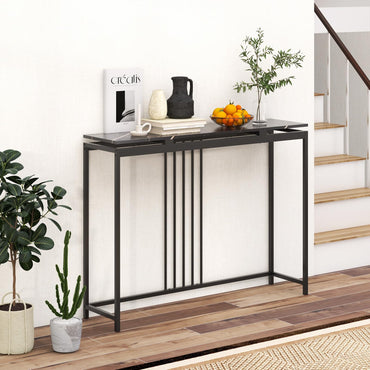 Narrow Console Table 120cm Long Hallway Table with Metal Frame & Faux Marble Top