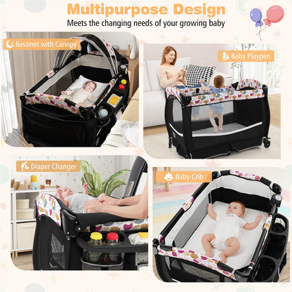 Portable Baby Bed Playard with Adjustable Canopy, Changing Table