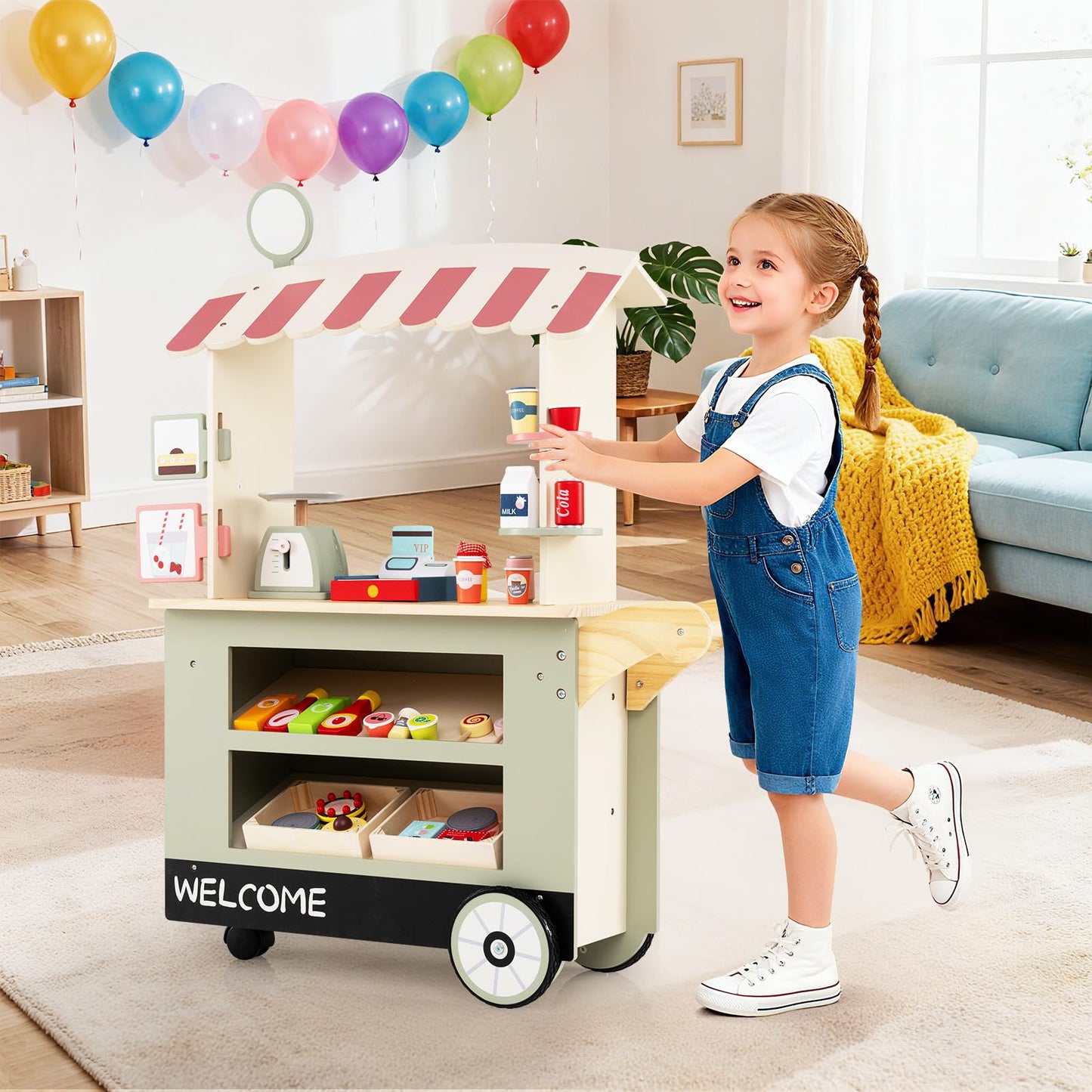 Kids Snacks and Sweets Food Cart Toy Cart Play Set with POS Machine