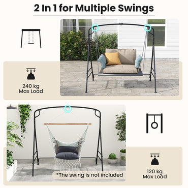 Outdoor Metal Swing Frame Sturdy A-Shaped Porch Swing Stand with Extra Side Bars