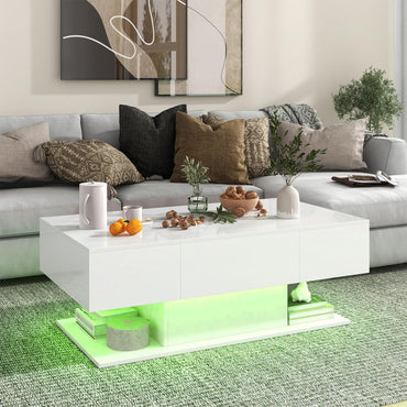 LED Coffee Table with 2 Drawers and Remote Control