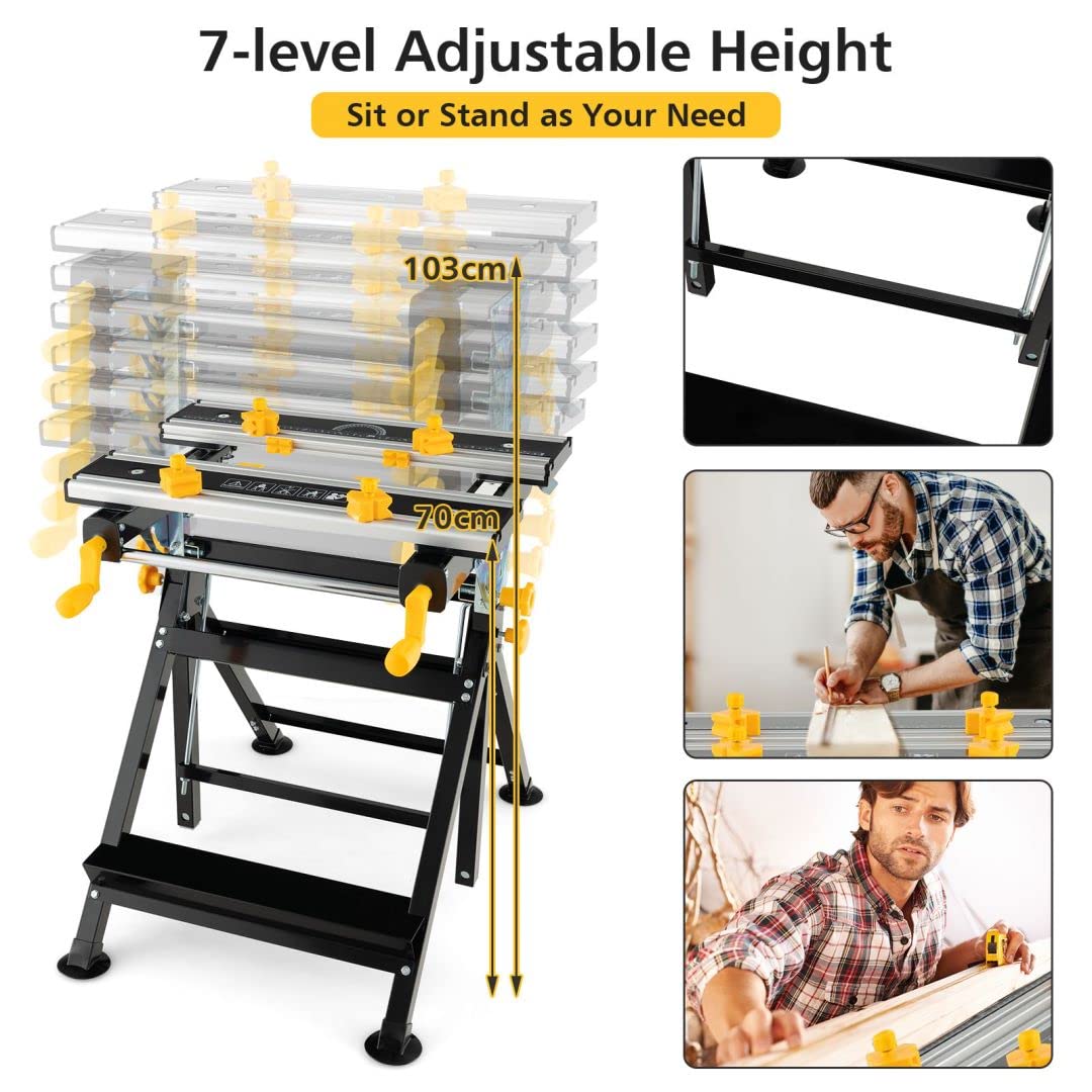 Folding Work Table Portable Workbench with Tiltable Platform