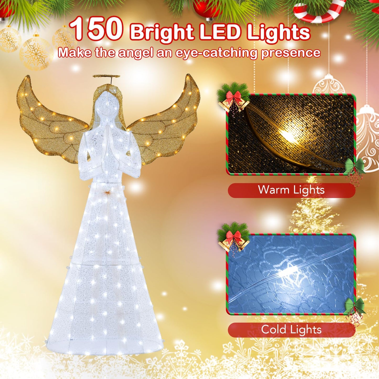 Light-up Winged Holiday Figure with 150 LED Lights Zip Ties and Ground Stakes