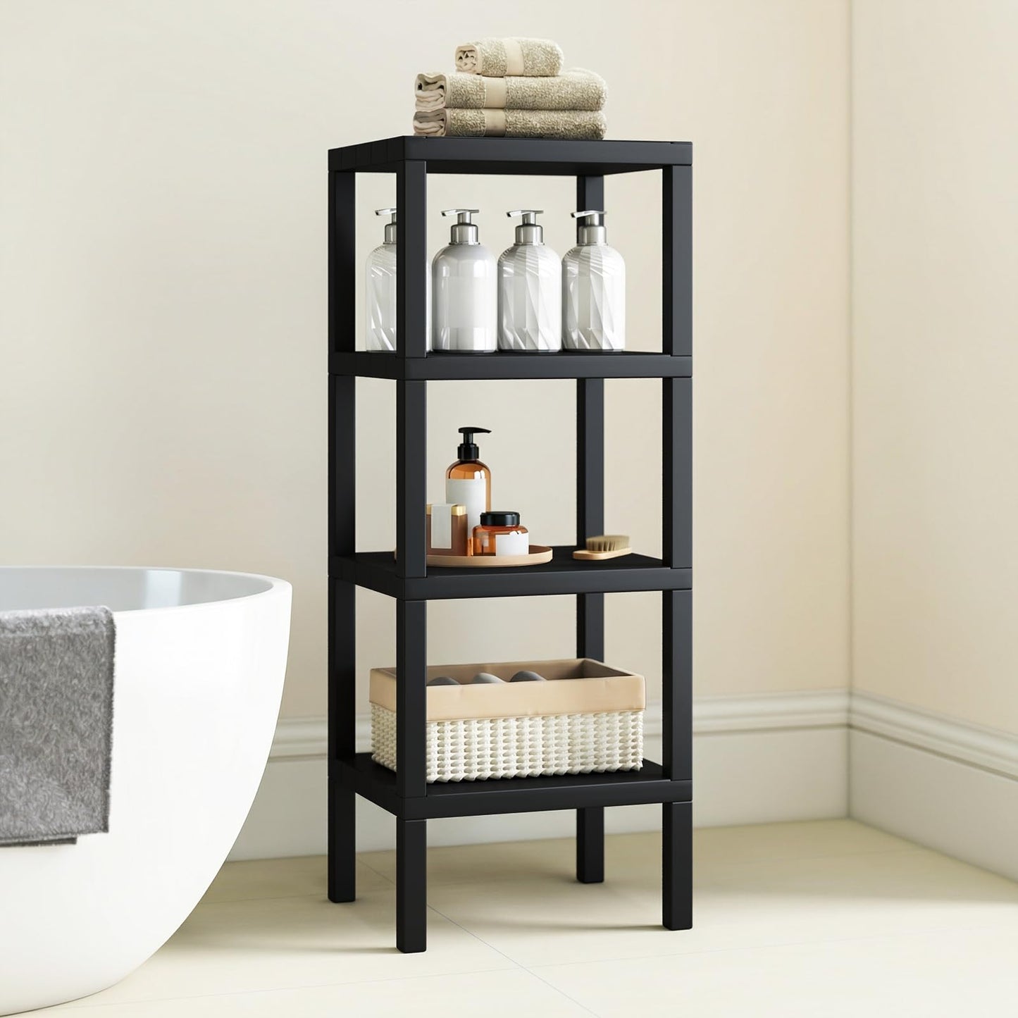 4-Tier Plastic Storage Shelf Freestanding Utility Rack