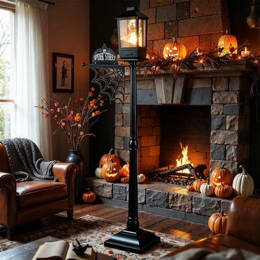 155 cm Halloween Lamp Post Sound-Activated with Black Snowy Effects