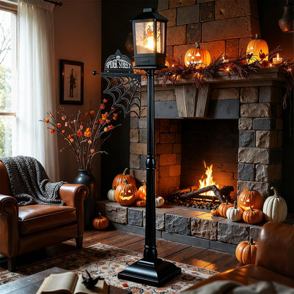 155 cm Halloween Lamp Post Sound-Activated with Black Snowy Effects