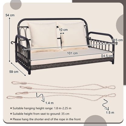 2-Person Patio Wicker Swing Chair with Removable Cushions for Garden, Poolside, Backyard
