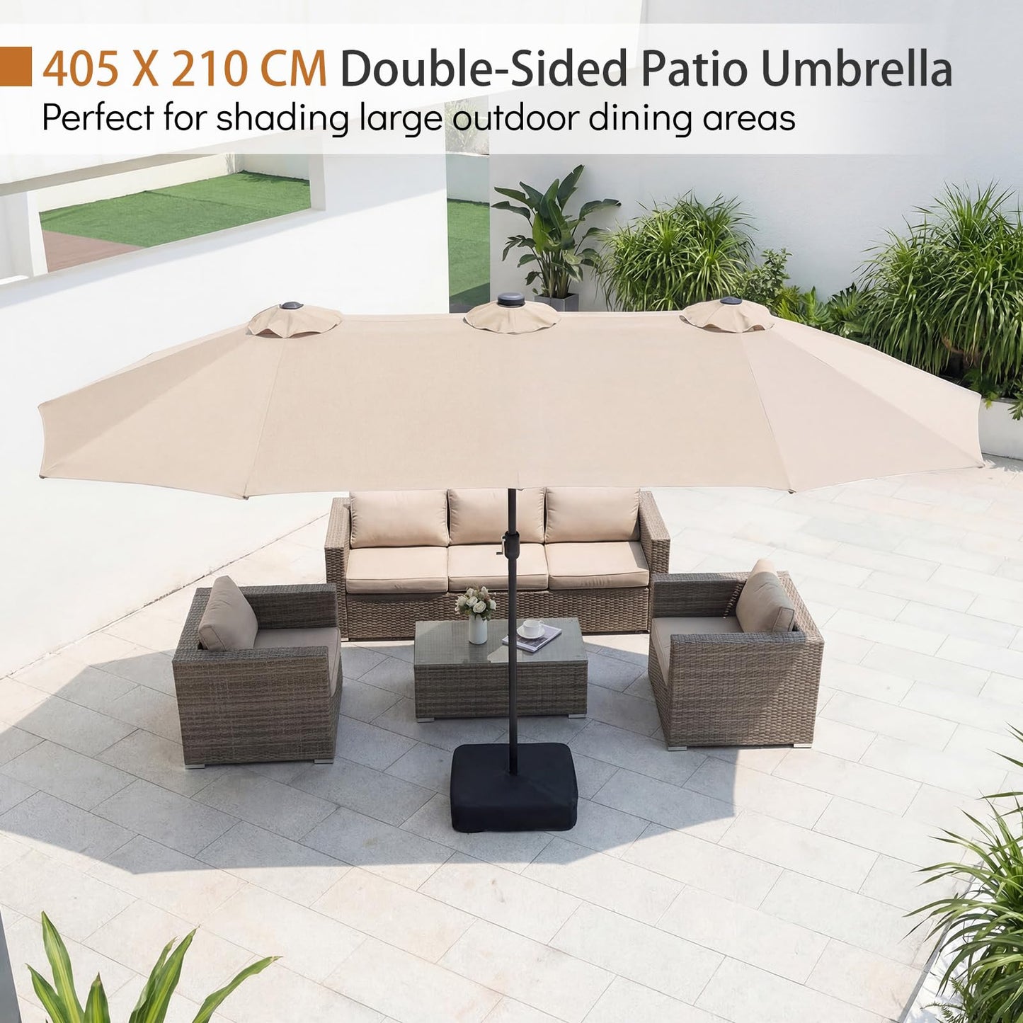 4M Double-Sided Parasol, Outdoor Extra Large Sun Umbrella with Base