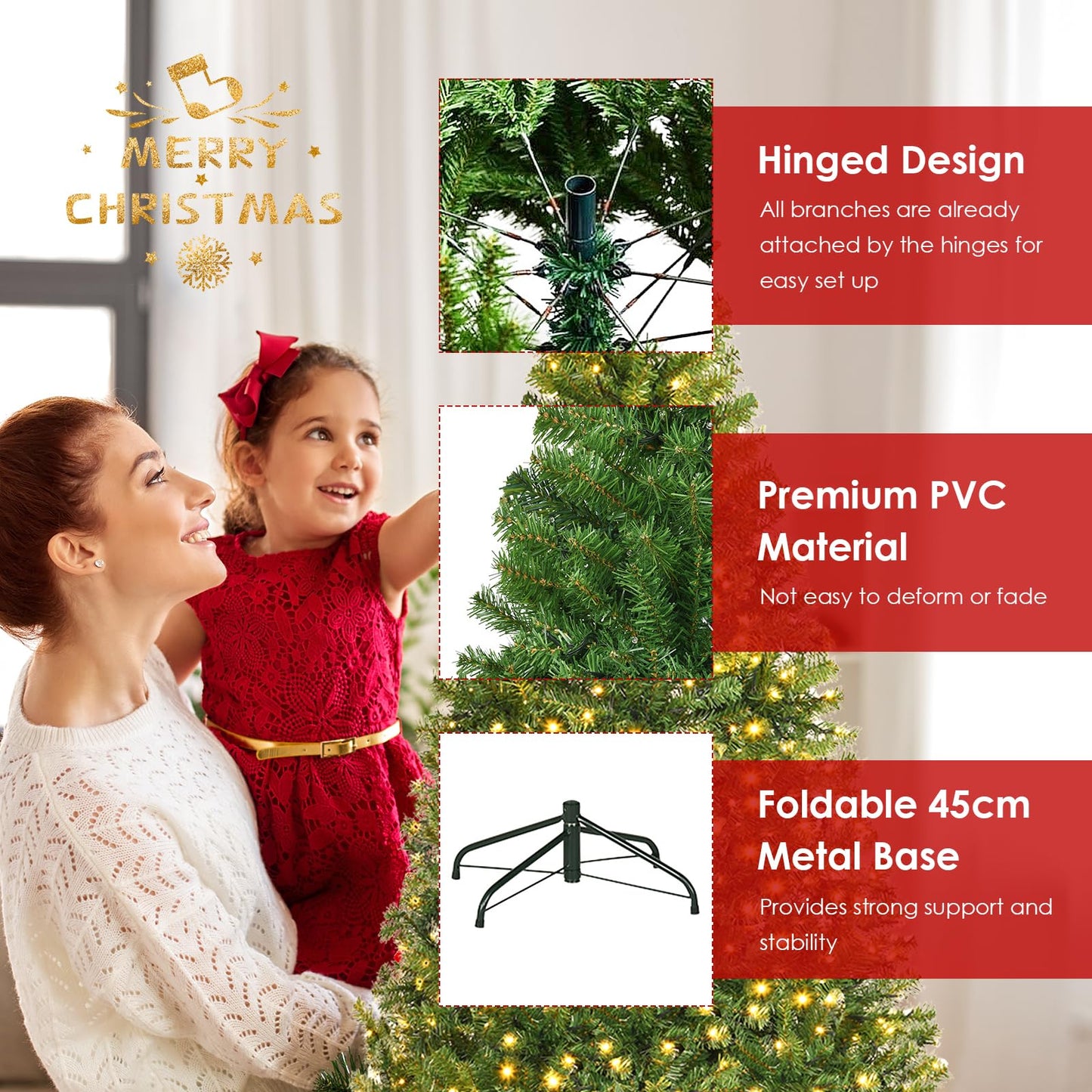 6 FT Pre-Lit Artificial Christmas Tree with 350 Warm White and Multicolored LED Lights