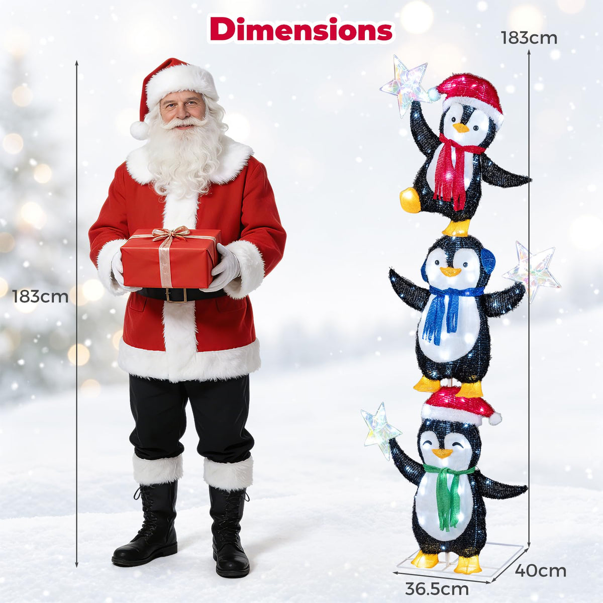 180 cm Light Up Penguin Tower Christmas Decoration