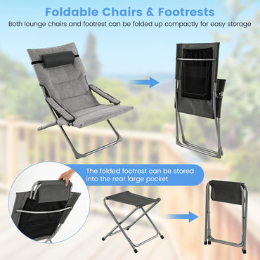 Giantex 5-Piece Garden Furniture Set Folding Sun Loungers with Footstools Coffee Table