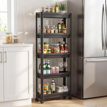 5-Tier Slim Rolling Storage Cart with Smooth Wheels for Kitchen